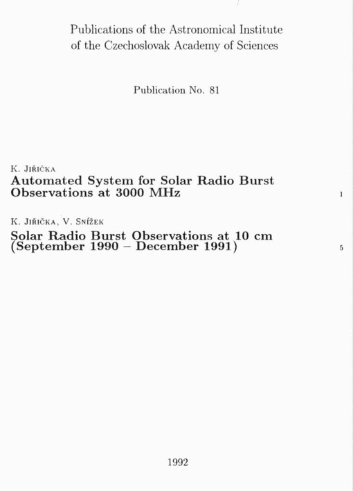 Automated system for solar radio burst observations at 3000 MHz -- Solar radio burst observations at 10 cm (September 1990 - December 1991)
