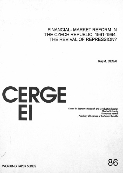 Financial market reform in the Czech Republic, 1991-1994: The revival of repression?