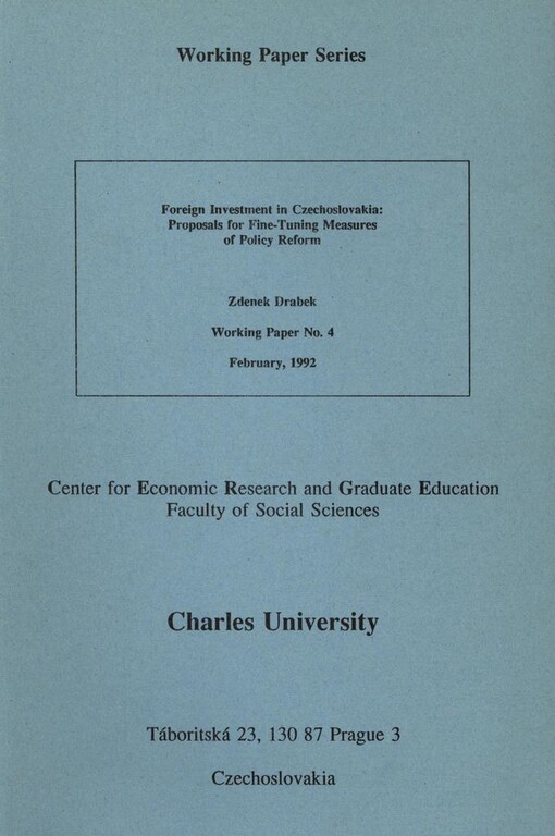Foreign investment in Czechoslovakia: proposals for fine-tuning measures of policy reform