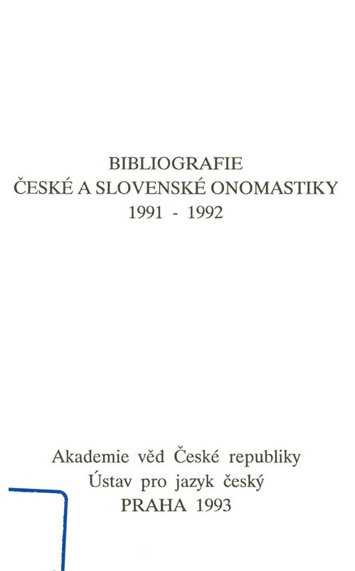 Bibliografie české a slovenské onomastiky 1991-1992