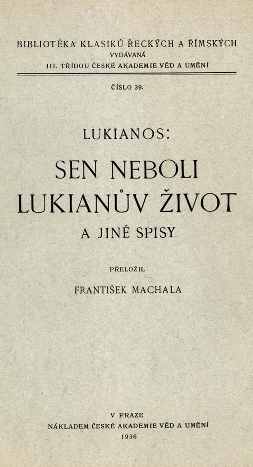Sen neboli Lukianův život a jiné spisy