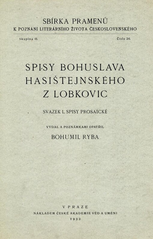 Spisy Bohuslava Hasištejnského z Lobkovic