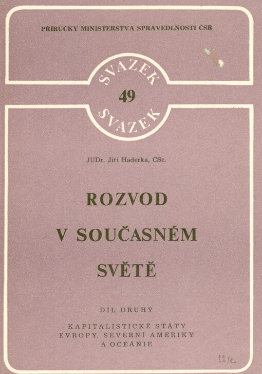 Rozvod v současném světě. Díl druhý, Kapitalistické státy Evropy, Severní Ameriky a Oceánie
