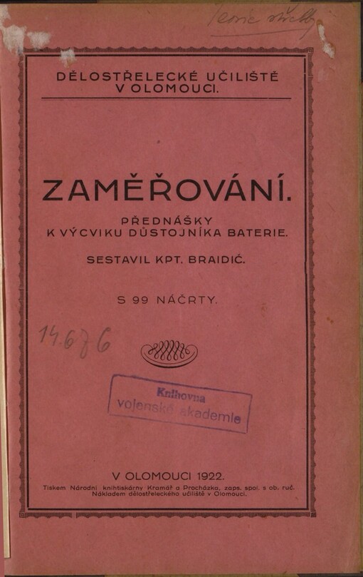 Zaměřování: Předn. k výcviku důstojníka baterie