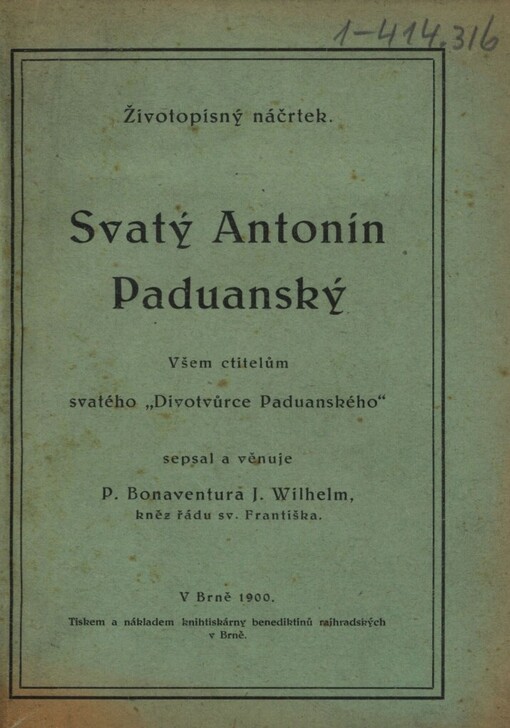Svatý Antonín Paduanský :životopisný náčrtek