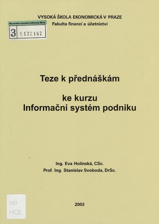 Teze k přednáškám ke kurzu Informační systém podniku