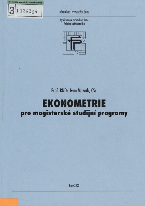 Ekonometrie: pro magisterské studijní programy
