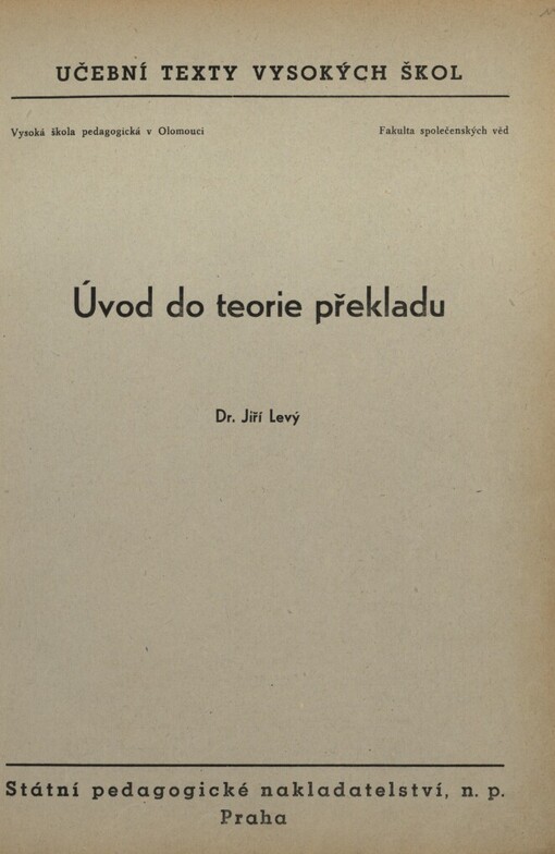 Úvod do teorie překladu: určeno pro posluchače fakulty společenských věd
