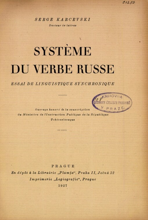 Système du verbe russe: essai de linguistique synchronique