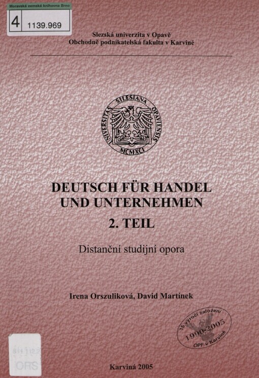 Deutsch für Handel und Unternehmen: distanční studijní opora