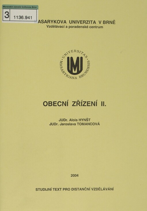 Obecní zřízení: studijní text pro distanční vzdělávání