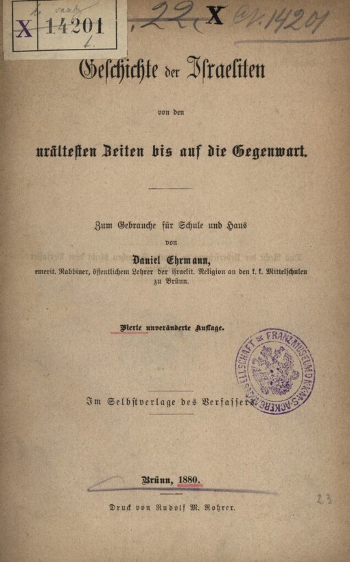 Geschichte der Israeliten von den urältesten Zeiten bis auf die Gegenwart