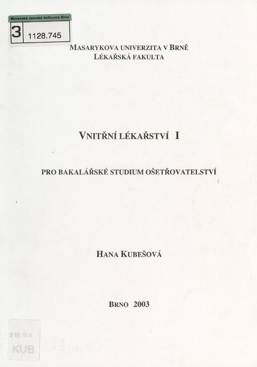 Vnitřní lékařství I: pro bakalářské studium ošetřovatelství