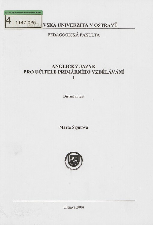 Anglický jazyk pro učitele primárního vzdělávání: distanční text