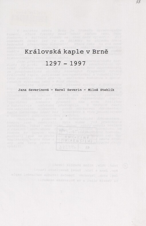 Královská kaple v Brně 1297-1997