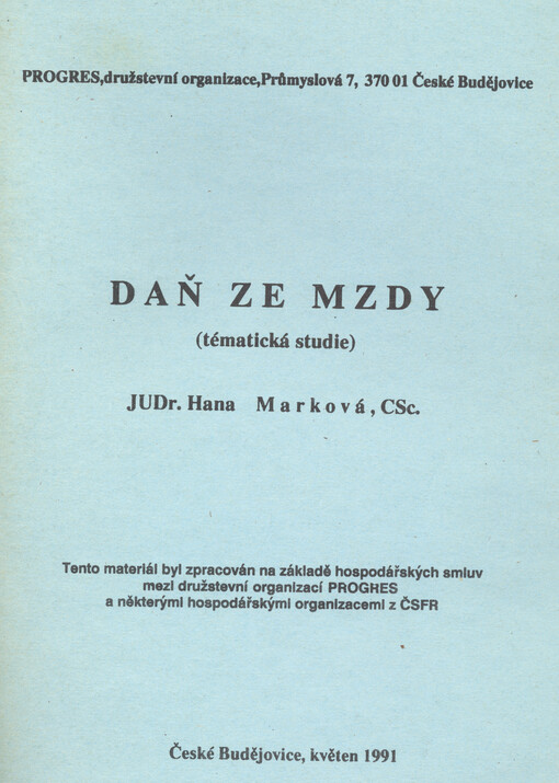 Daň ze mzdy : tématická studie