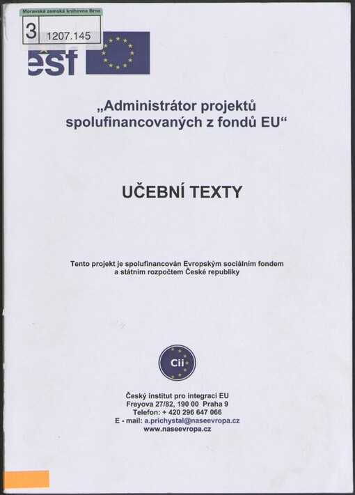 Administrátor projektů spolufinancovaných z fondů EU: učební texty