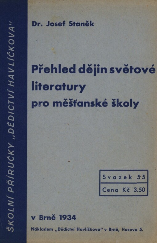 Přehled dějin světové literatury pro školy měšťanské