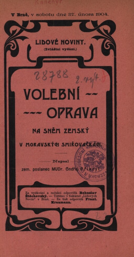 Volební oprava na sněm zemský v moravských smiřovačkách