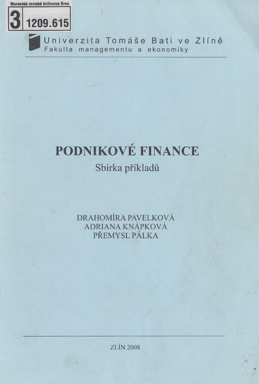Podnikové finance: sbírka příkladů