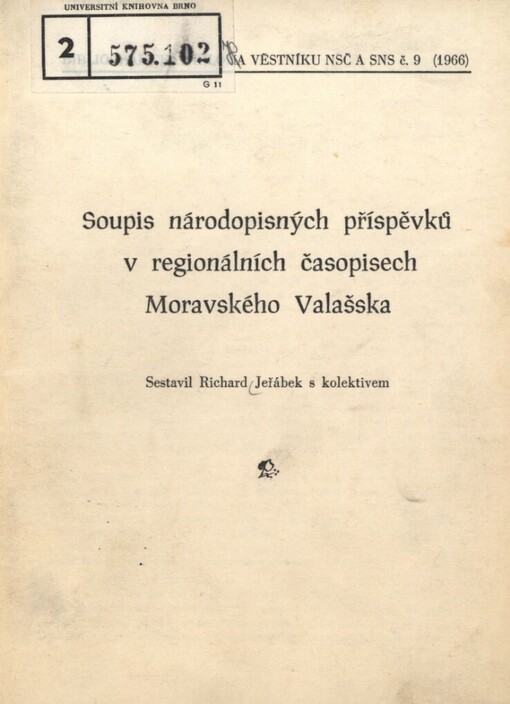 Soupis národopisných příspěvků v regionálních časopisech Moravského Valašska