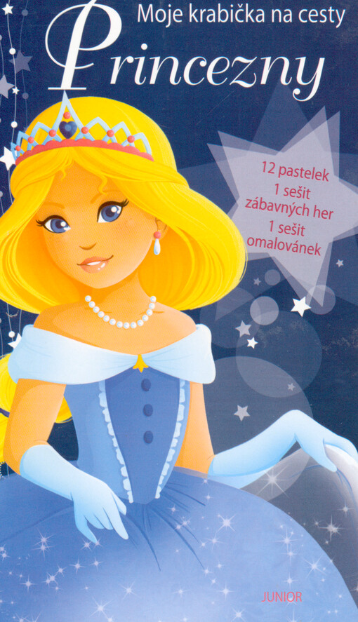Moje krabička na cesty : 12 pastelek, 1 sešit zábavných her, 1 sešit omalovánek. Princezny