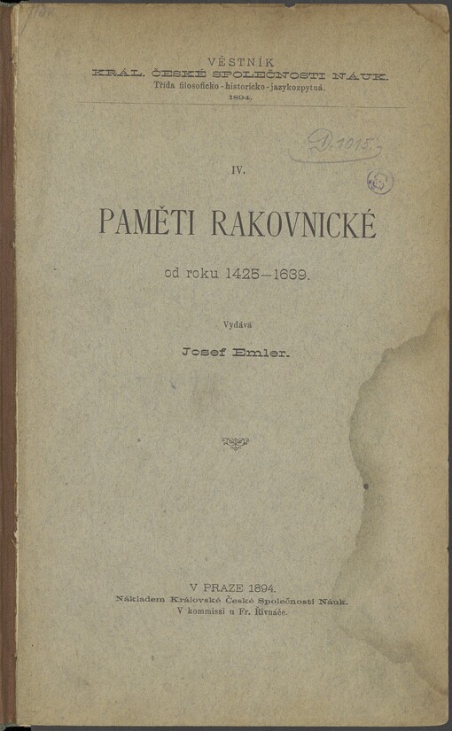 Paměti Rakovnické od roku 1425-1639