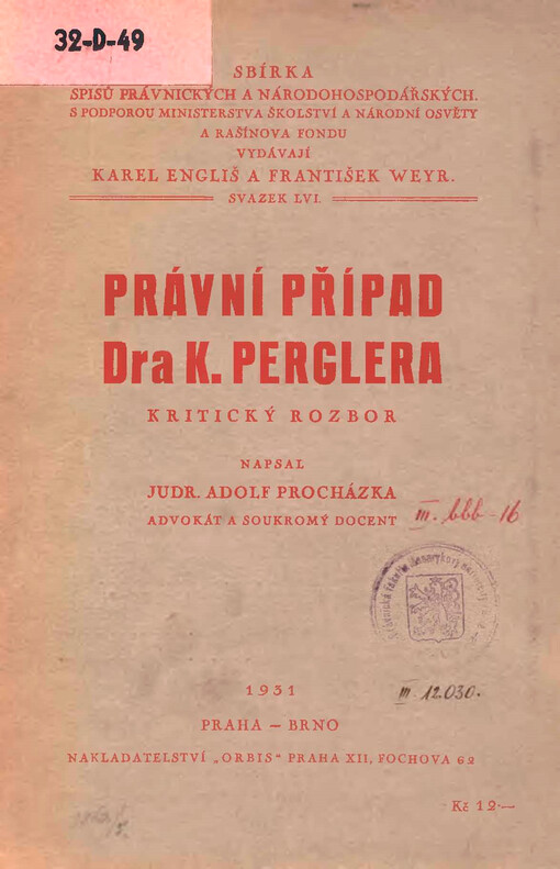 Právní případ Dra K. Perglera : kritický rozbor