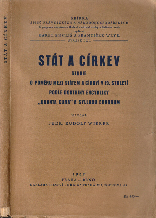 Stát a církev : studie o poměru mezi státem a církví v 19. století podle doktriny encykliky 