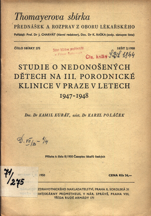 Studie o nedonošených dětech na III. porodnické klinice v Praze v letech 1947-1948