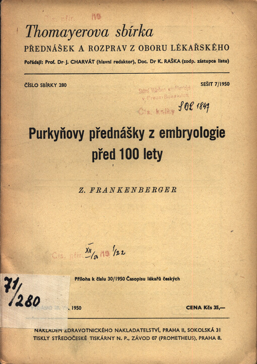 Purkyňovy přednášky z embryologie před 100 lety