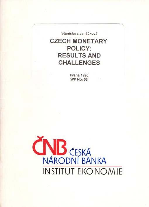 Czech monetary policy : results and challenges