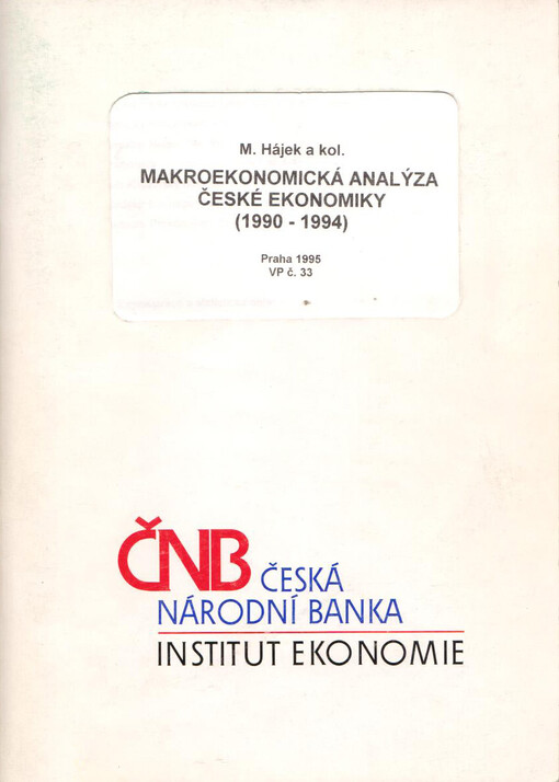 Makroekonomická analýza české ekonomiky : (1990-1994)