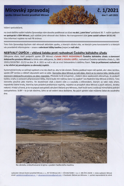 Mírovský zpravodaj spolku Zdravé životní prostředí Mírová