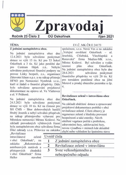 Zpravodaj : OÚ Oskořínek