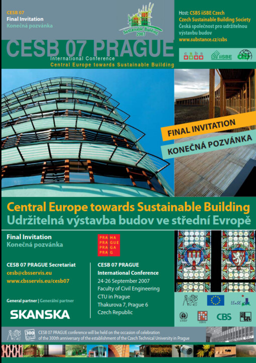 CESB 07 Prague : Conference Central Europe towards Sustainable Building : proceedings : Czech Technical University, Faculty of Civil Engineering, Prague, Czech Republic, 24-26 September 2007