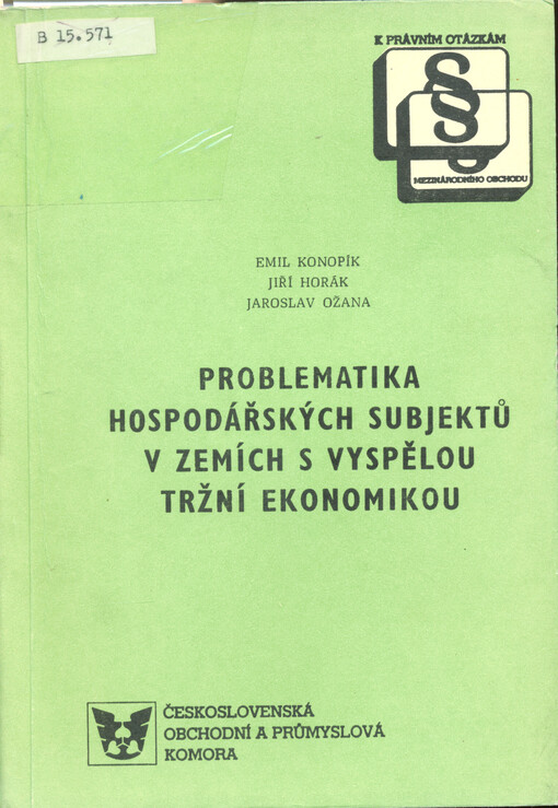 Problematika hospodářských subjektů v zemích s vyspělou tržní ekonomikou