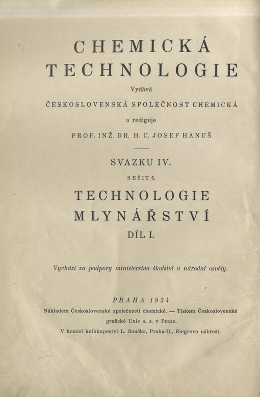 Technologie mlynářství.Díl I