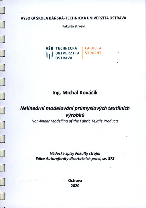 Nelineární modelování průmyslových textilních výrobků = Non-linear modelling of the fabric textile products