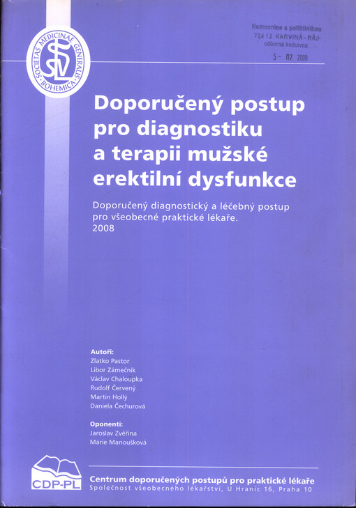 Doporučený postup pro diagnostiku a terapii mužské erektilní dysfunkce