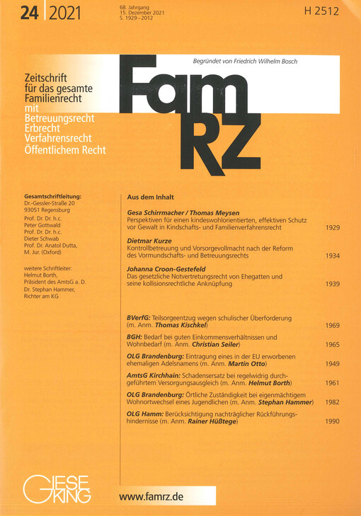 Zeitschrift für das gesamte Familienrecht : Ehe und Familie im privaten und öffentlichen Recht.