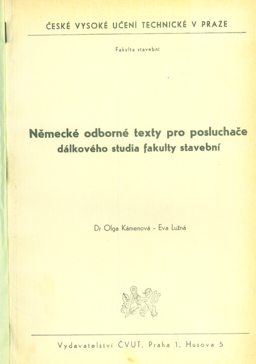 Německé odborné texty pro posluchače dálkového studia stavební fakulty