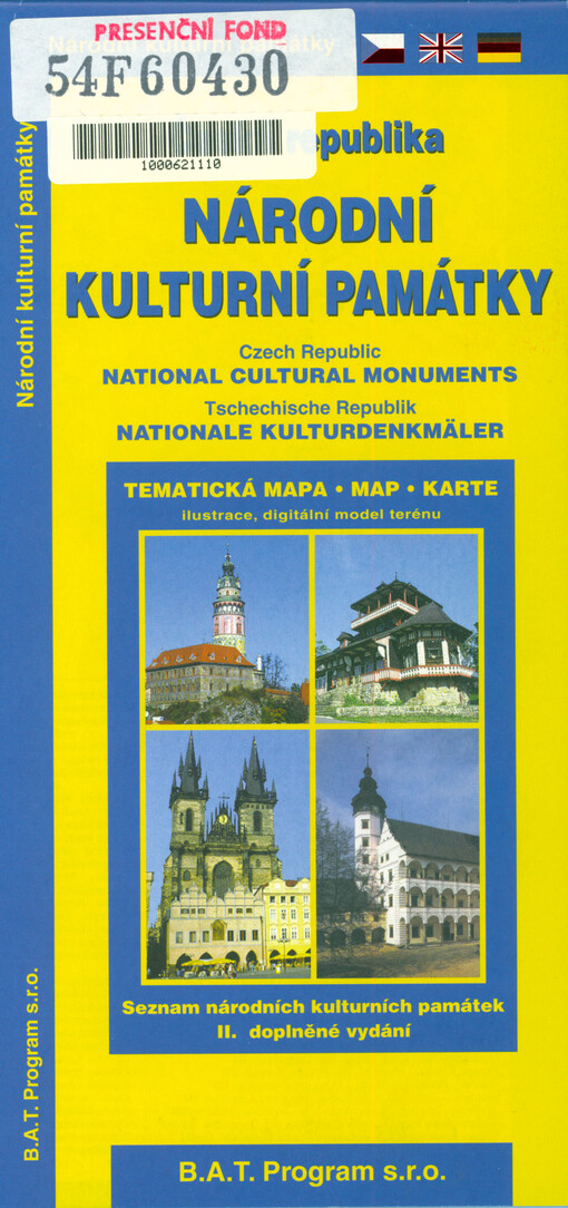 Národní kulturní památky Česká republika : tematická mapa : ilustrace, digitální model terénu : seznam národních kulturních památek = National cultural Monuments Czech Republic = Nationale Kulturdenkmäler Tschechische Republik