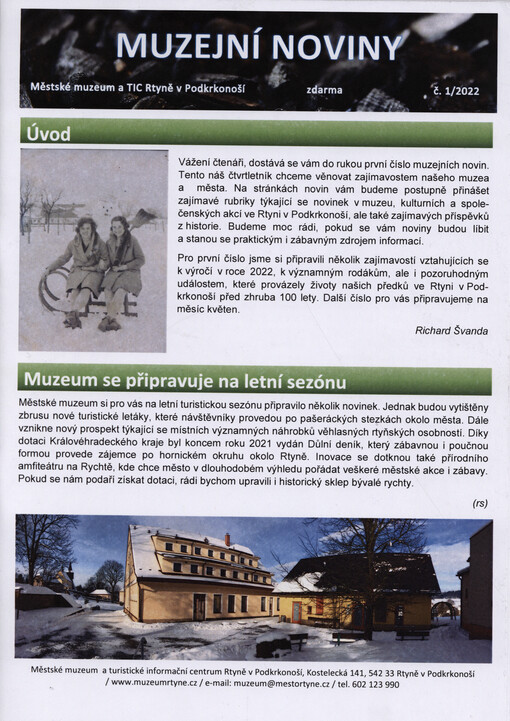 Muzejní noviny : městské muzeum a TIC Rtyně v Podkrkonoší