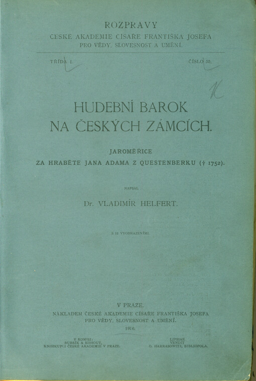 Hudební barok na českých zámcích : Jaroměřice za hraběte Jana Adama z Questenberku († 1752)