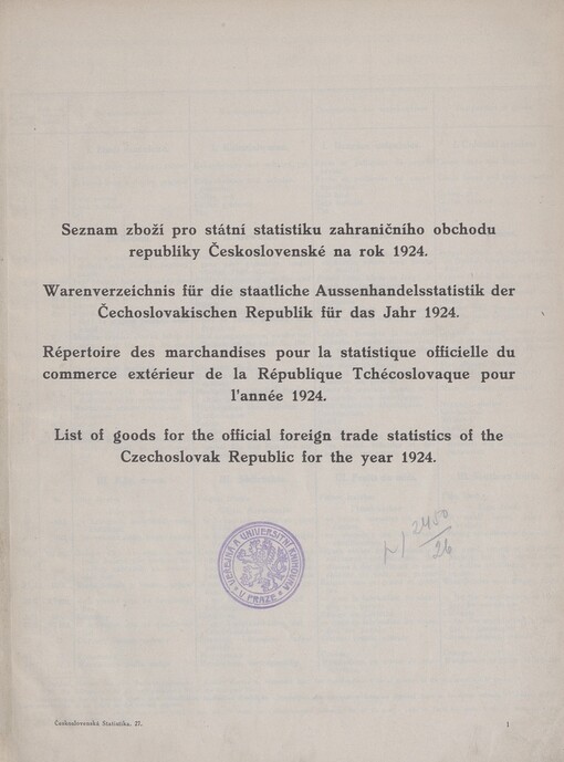 Seznam zboží pro státní statistiku zahraničního obchodu republiky Československé na rok 1924