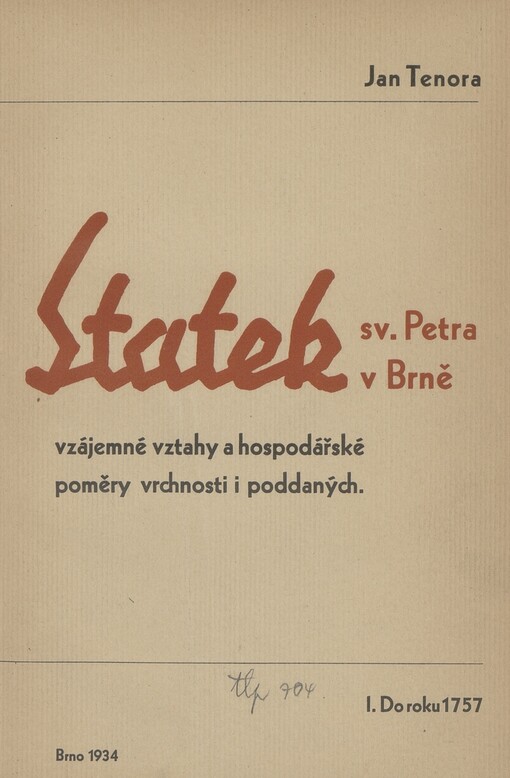 Statek sv. Petra v Brně: vzájemné vztahy a hospodářské poměry vrchnosti i poddaných