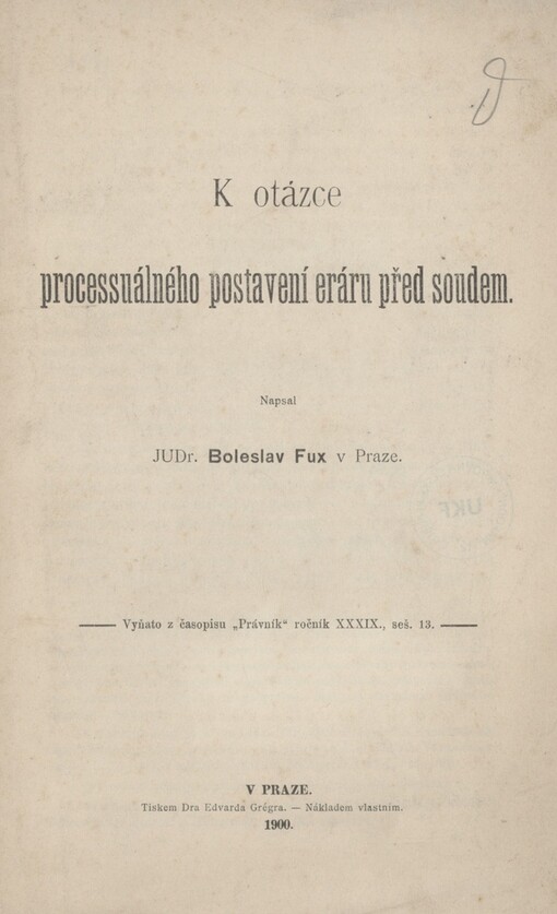 K otázce processuálného postavení eráru před soudem