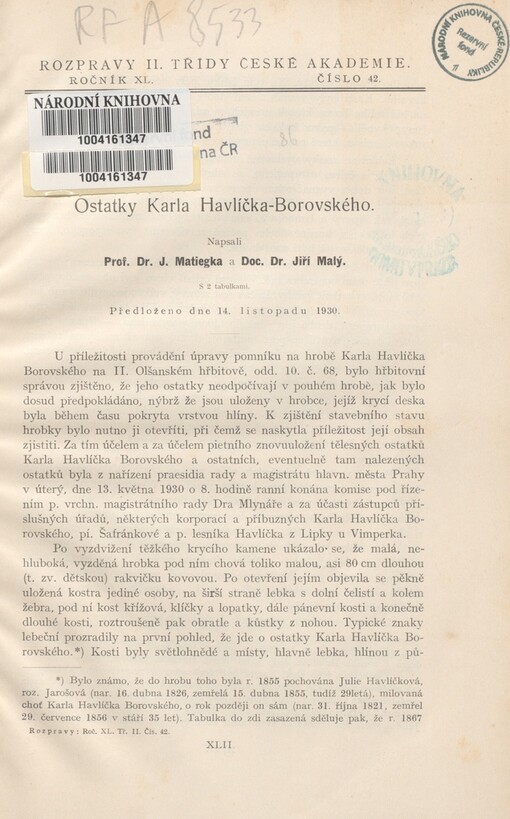 Ostatky Karla Havlíčka-Borovského