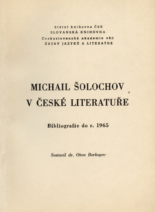 Michail Šolochov v české literatuře: bibliografie do r. 1965